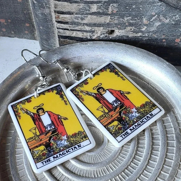 Tarot Card Design Earrings The Magician Oracle Archetype Conversation Starter - Picture 1 of 6